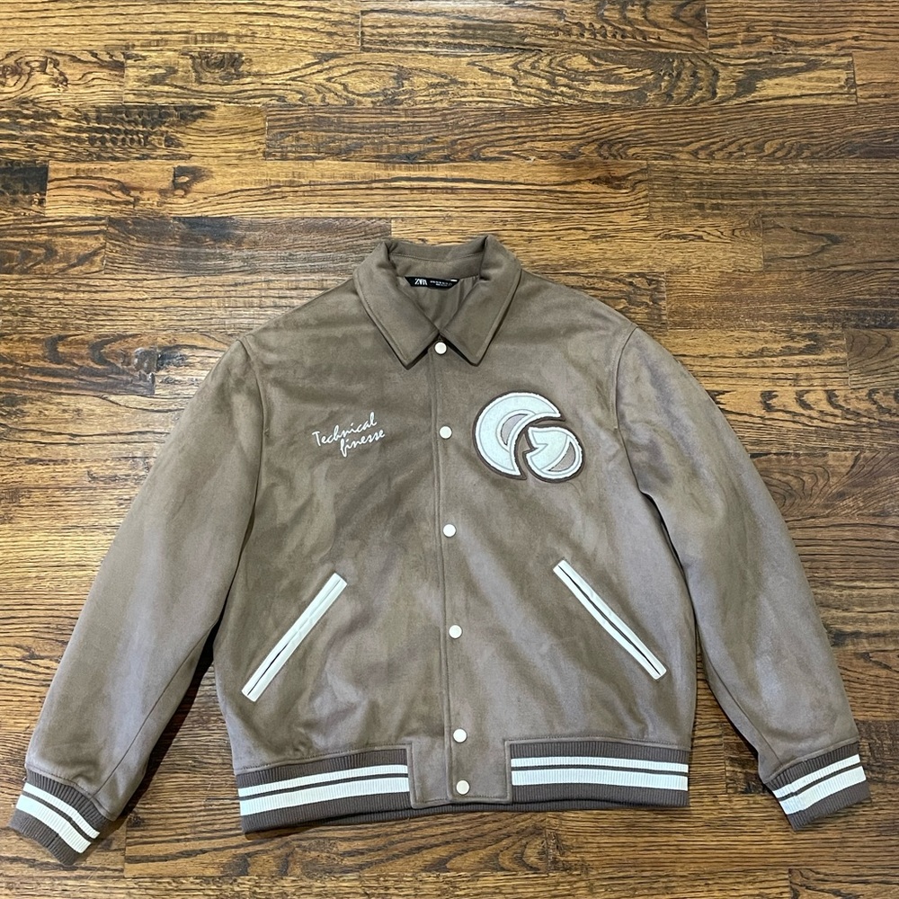 Zara Brown Varsity Jacket with White Accents